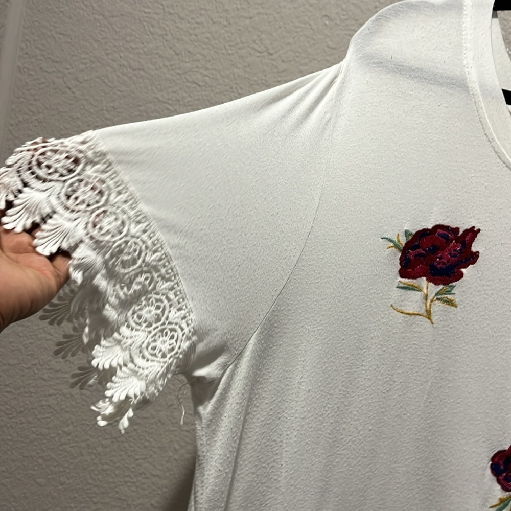 Hannah Women’s Shirt Dress Floral Embroidered  Crochet Plus Sz 2X Knee Length - Picture 5 of 8